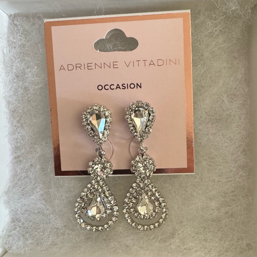Adrienne Vittadini Silver Crystal Drop Earrings